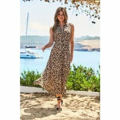Sosandar Brown Animal Printed Sleeveless Dress -Sosandar unnamed file 866
