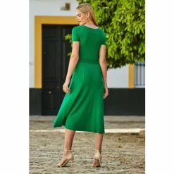 Sosandar Green Sweetheart Neckline Fit & Flare Knitted Dress -Sosandar unnamed file 870