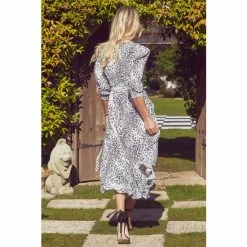 Sosandar White Animal Print Ruffle Hem Midi Wrap Dress -Sosandar unnamed file 880