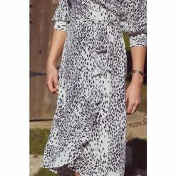 Sosandar White Animal Print Ruffle Hem Midi Wrap Dress -Sosandar unnamed file 881
