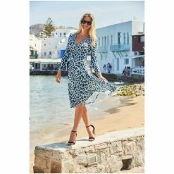 Sosandar Blue Animal Print Faux Wrap Midi Dress -Sosandar unnamed file 9
