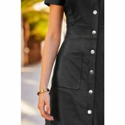 Sosandar Black Rose Gold Button Front Leather Dress -Sosandar unnamed file 916