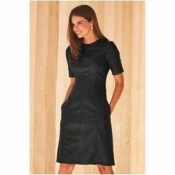Sosandar Black Leather Look Paneled Shift Dress -Sosandar unnamed file 92