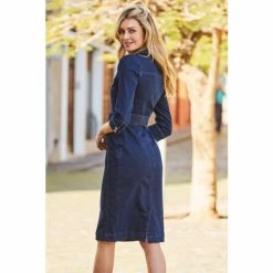 Sosandar Blue Zip Front Belted Denim Dress -Sosandar unnamed file 950