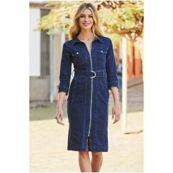 Sosandar Blue Zip Front Belted Denim Dress -Sosandar unnamed file 952