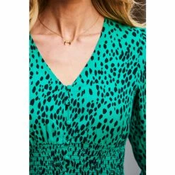 Sosandar Green Animal Print Waist Cinching Midi Dress -Sosandar unnamed file 964