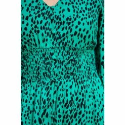 Sosandar Green Animal Print Waist Cinching Midi Dress -Sosandar unnamed file 965