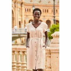 Sosandar Brown Belted Dress With Pockets