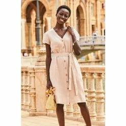 Sosandar Brown Belted Dress With Pockets -Sosandar unnamed file 971