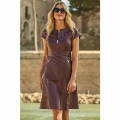 Sosandar Red Leather Quilt Detail Zip Front Fit & Flare Dress -Sosandar unnamed file 975