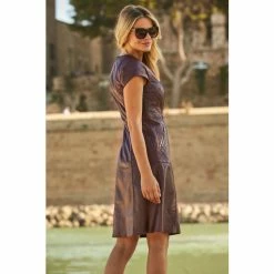 Sosandar Red Leather Quilt Detail Zip Front Fit & Flare Dress -Sosandar unnamed file 976