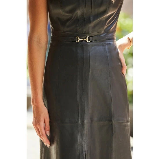 Sosandar Black Snaffle Trim Leather Fit And Flare Midi Dress 4 Sosandar Black Snaffle Trim Leather Fit And Flare Midi Dress - Image 4