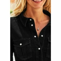 Sosandar Black Popper Front Denim Shirt Dress -Sosandar unnamed file 999